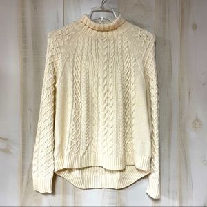 Ann Taylor Cream Fisherman Cable Hi Lo Alpaca High Neck Sweater Sz S Tneck